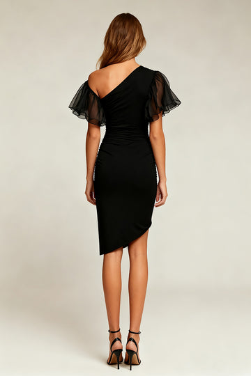 Bodycon Ruffled High Low Little Black Dress